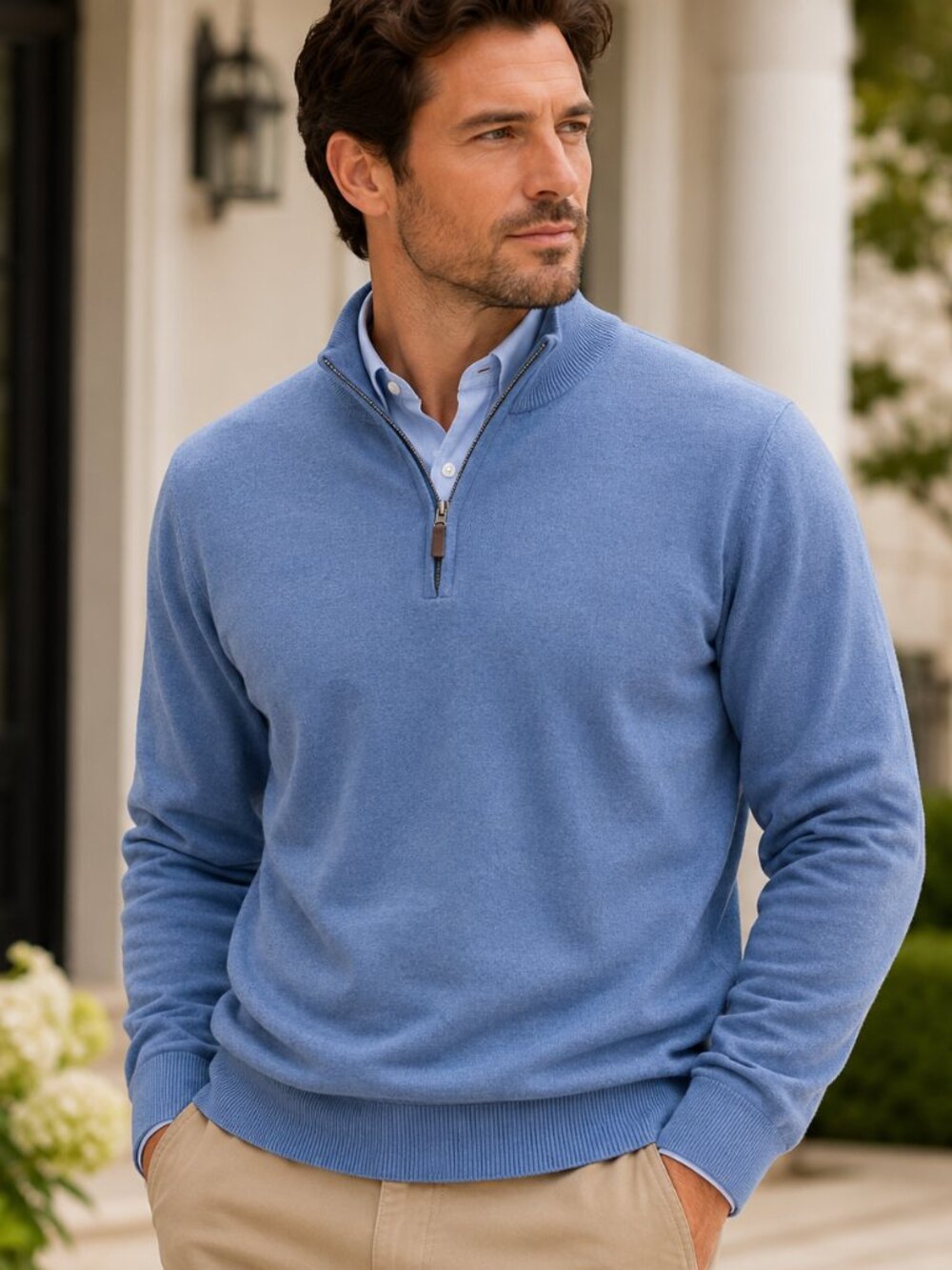 Brooks Brothers Supima Cotton Half Zip Sweater Men's XL Blue Preppy Pullover